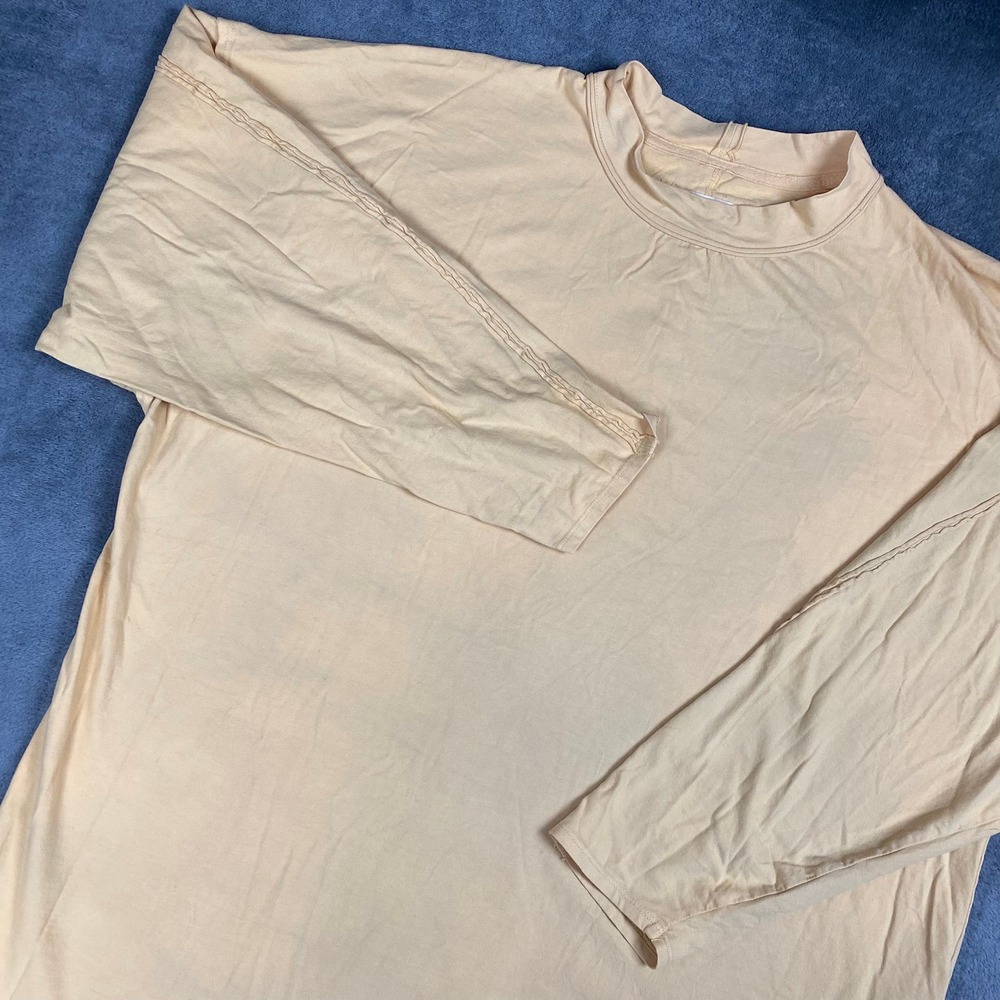 We The Free Mens Large Long Sleeve T-Shirt Peach Mock Neck Cotton Raw Seam